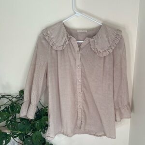 Neuflora Women's Beige Ruffle Gingham Collar Blouse